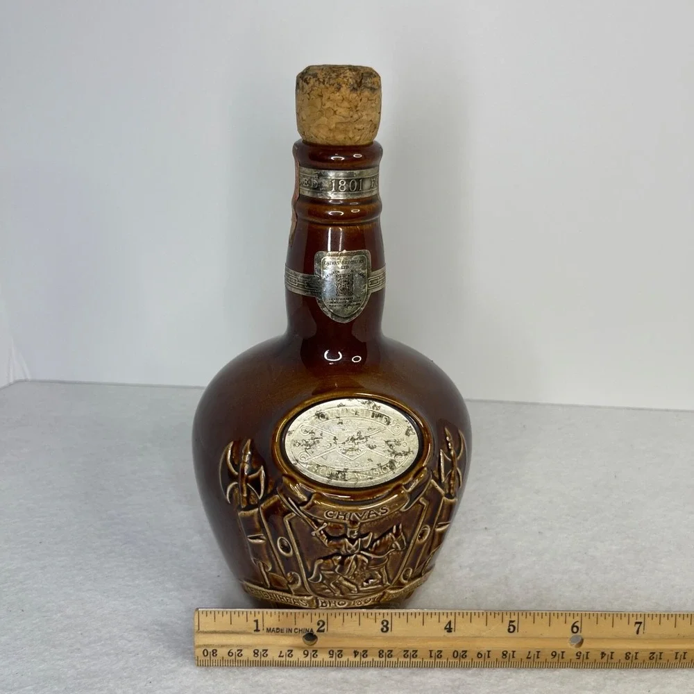 Empty Decanter Chivas Scotch Bottle 1801 Ceramic Cork Top Brown Ceramic Spode